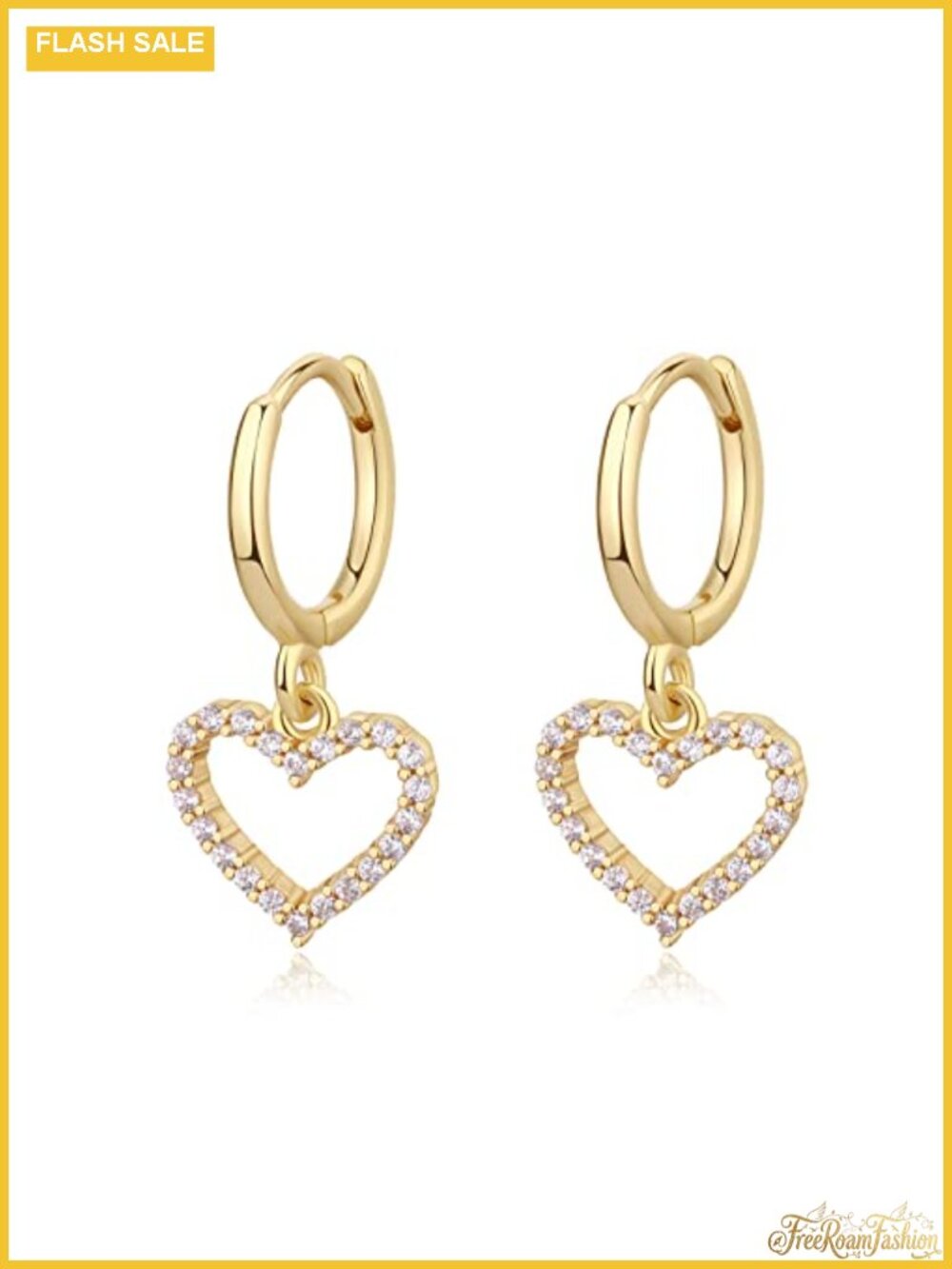 14k Gold Plated Heart Dangle Huggie Hoop Earrings for Women